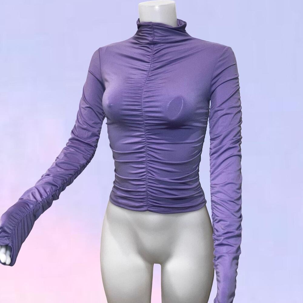 H and m purple ruched turleneck long sleeve top